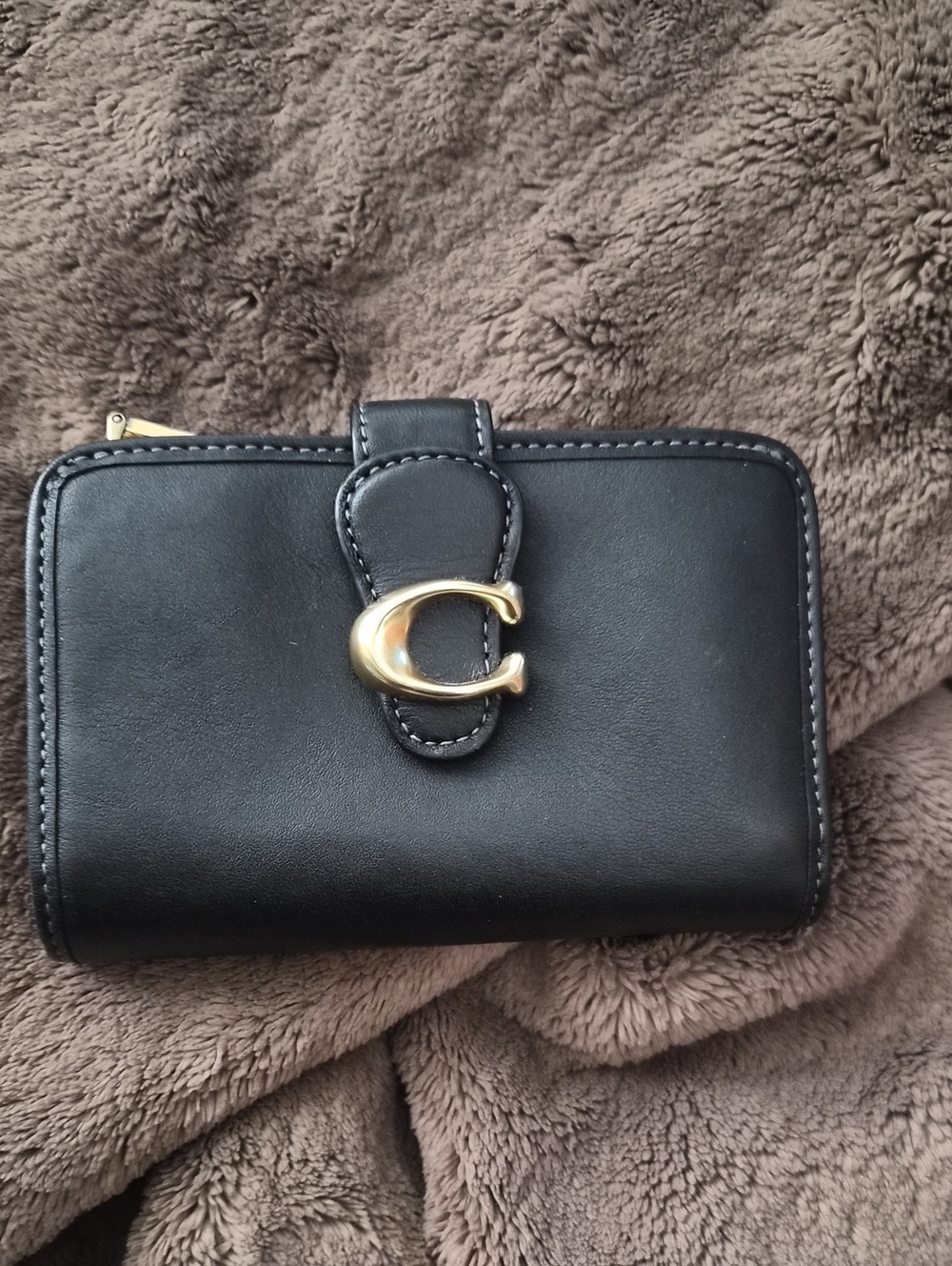 Black Leather Wallet with Gold Accent